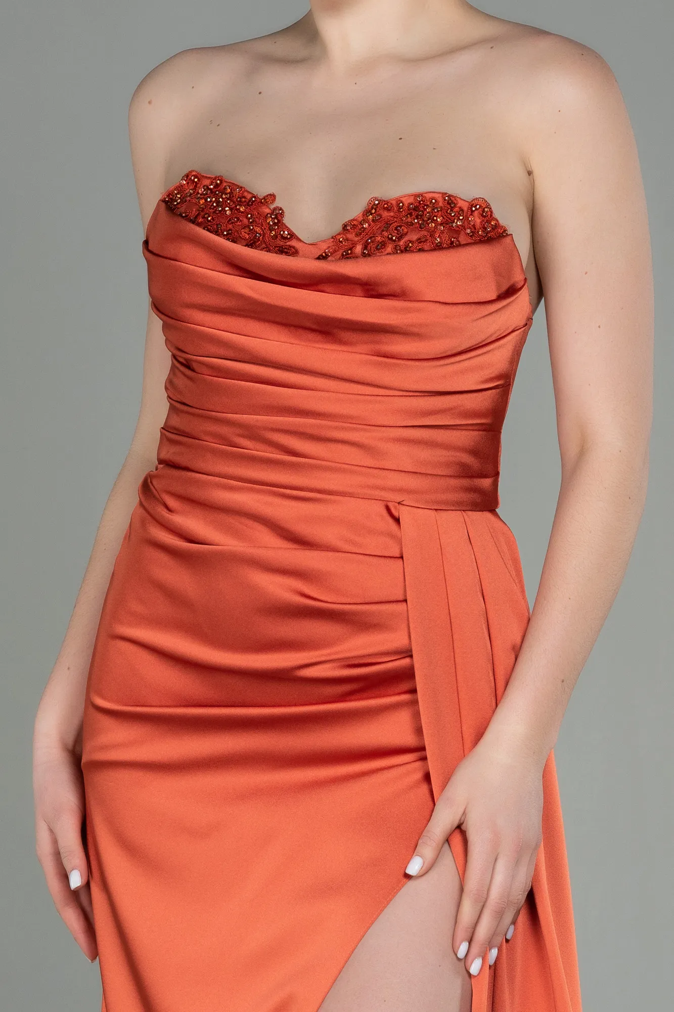 Robe de Soirée Longue Satin Orange ABU2965