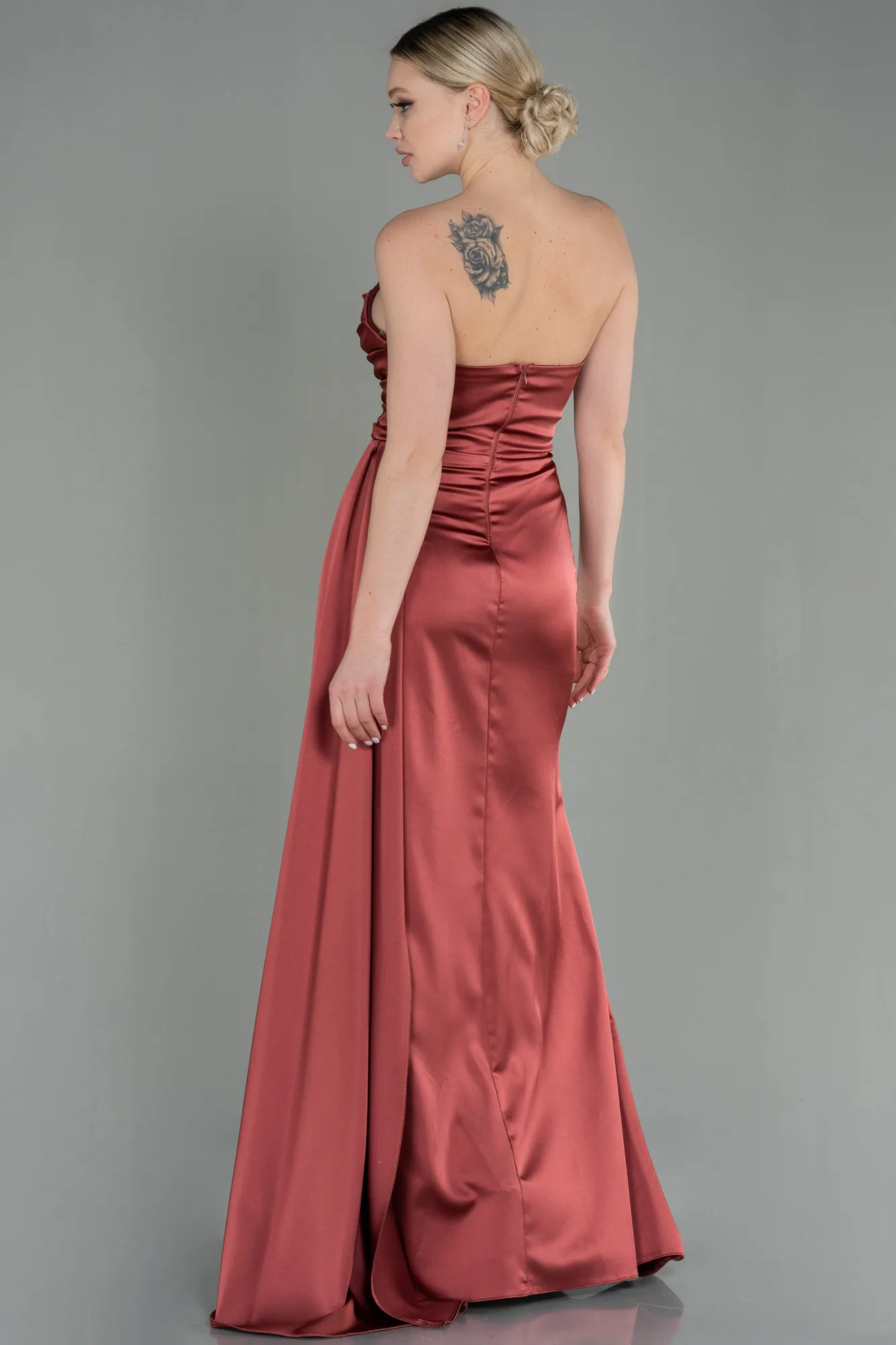 Robe de Soirée Longue Satin Orange ABU2965