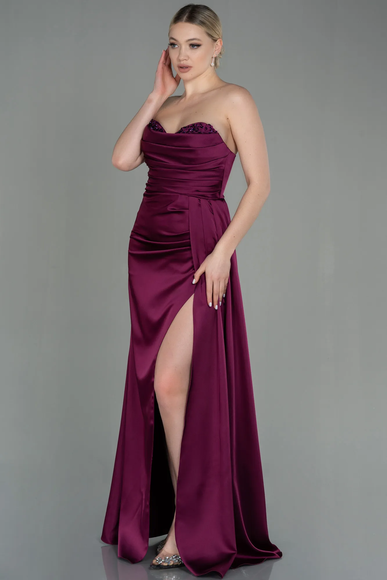 Robe de Soirée Longue Satin Orange ABU2965