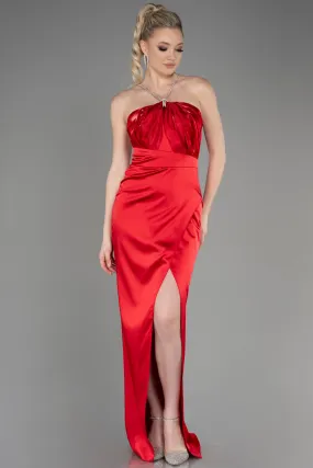 Robe de Soirée Longue Satin Rouge ABU3525