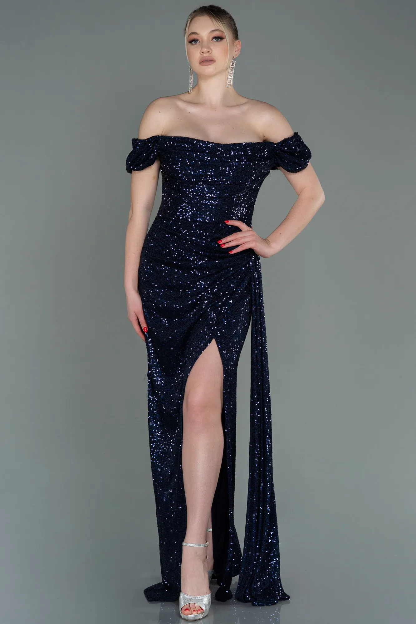 Robe de Soirée Longue Squameuse Noir ABU2987