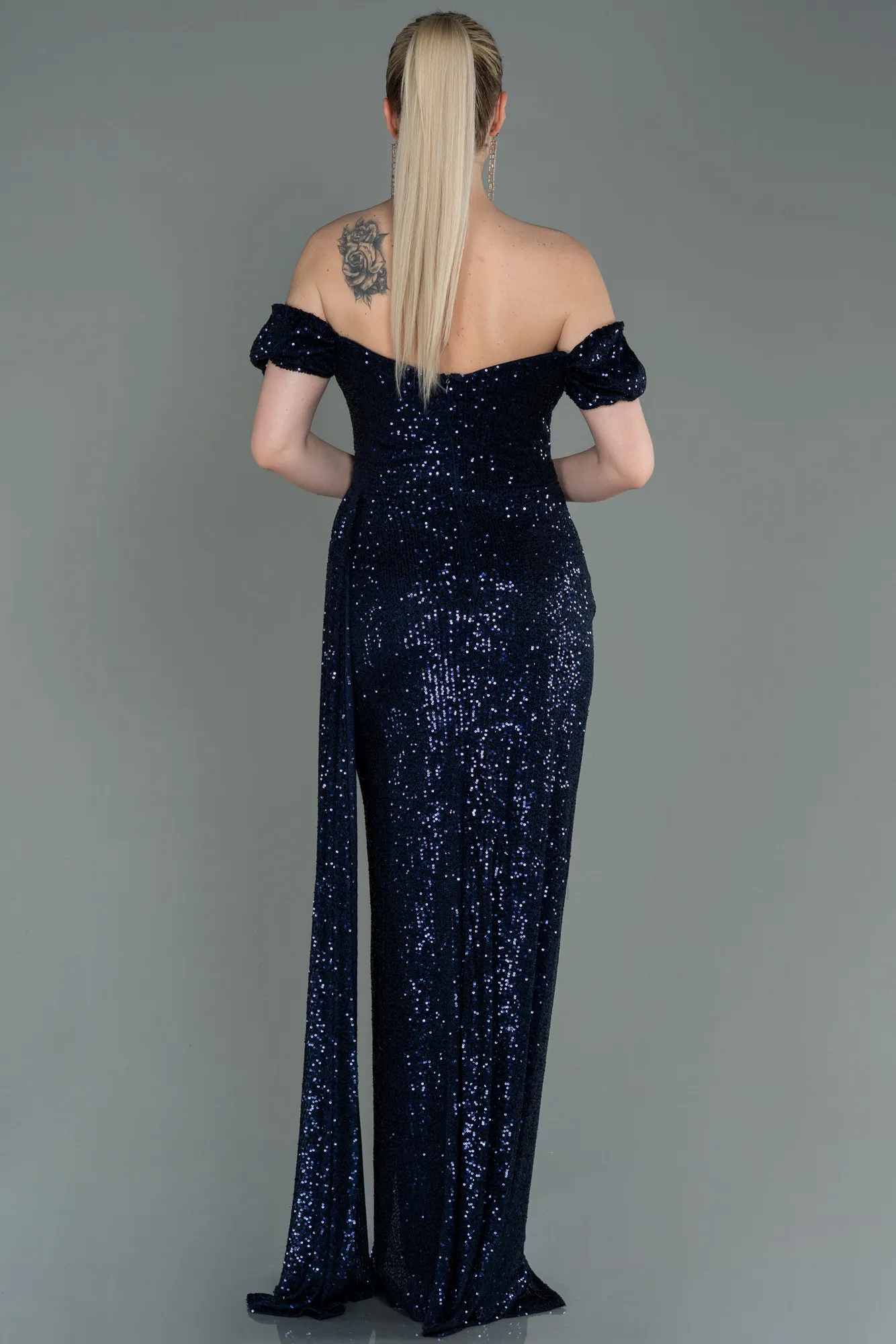 Robe de Soirée Longue Squameuse Noir ABU2987