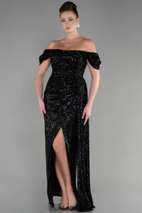 Robe de Soirée Longue Squameuse Noir ABU2987