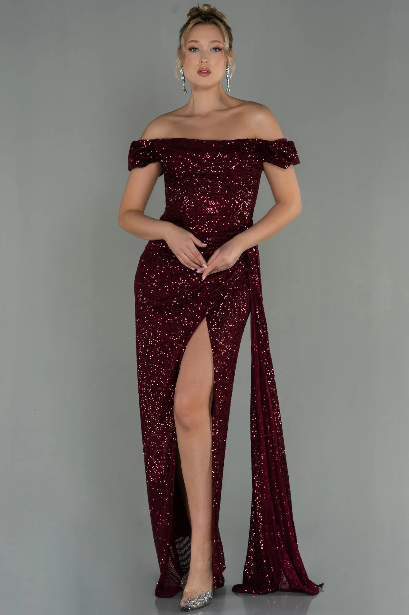 Robe de Soirée Longue Squameuse Rouge ABU2987