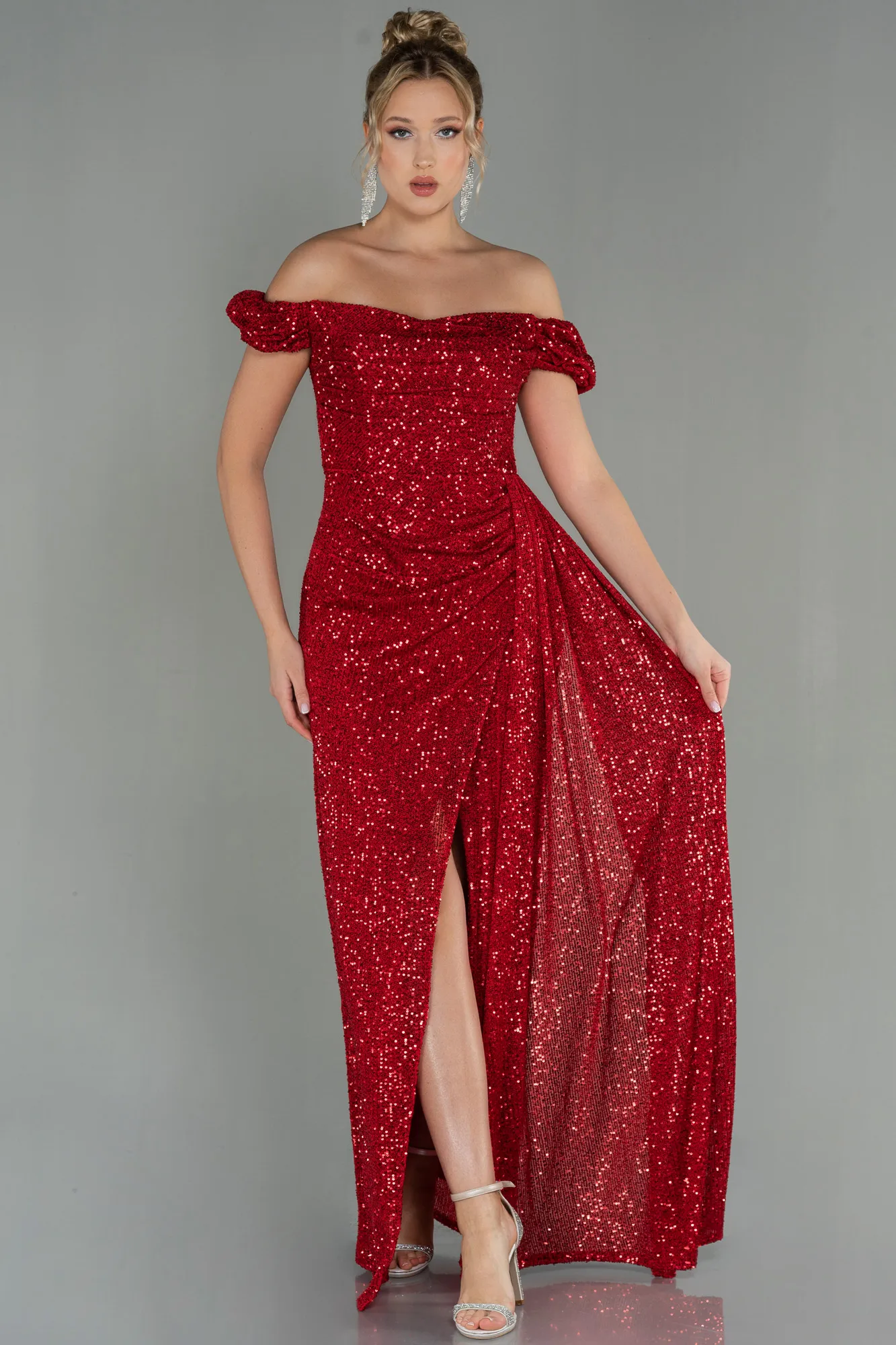 Robe de Soirée Longue Squameuse Rouge ABU2987