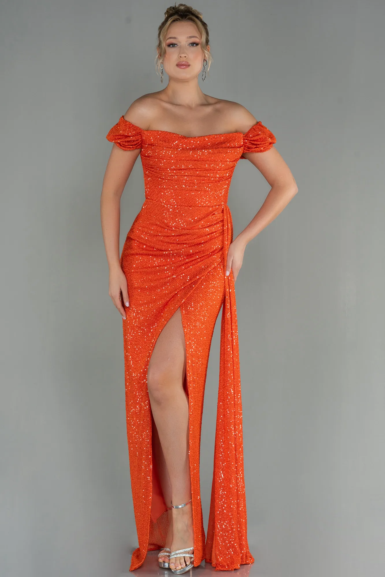 Robe de Soirée Longue Squameuse Rouge ABU2987