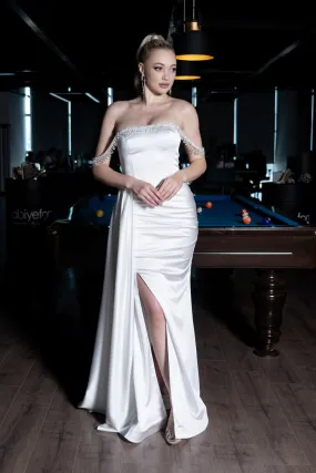 Robe De Soirée Satin Longue Blanc ABU2618