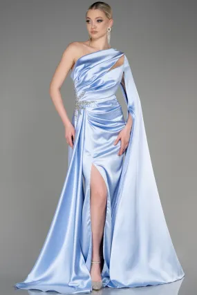 Robe De Soirée Satin Longue Bleu clair ABU3545