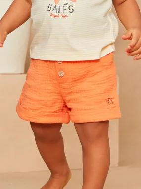 Short orange en double gaze de coton