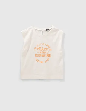 T-shirt blanc avec broderies et message fille