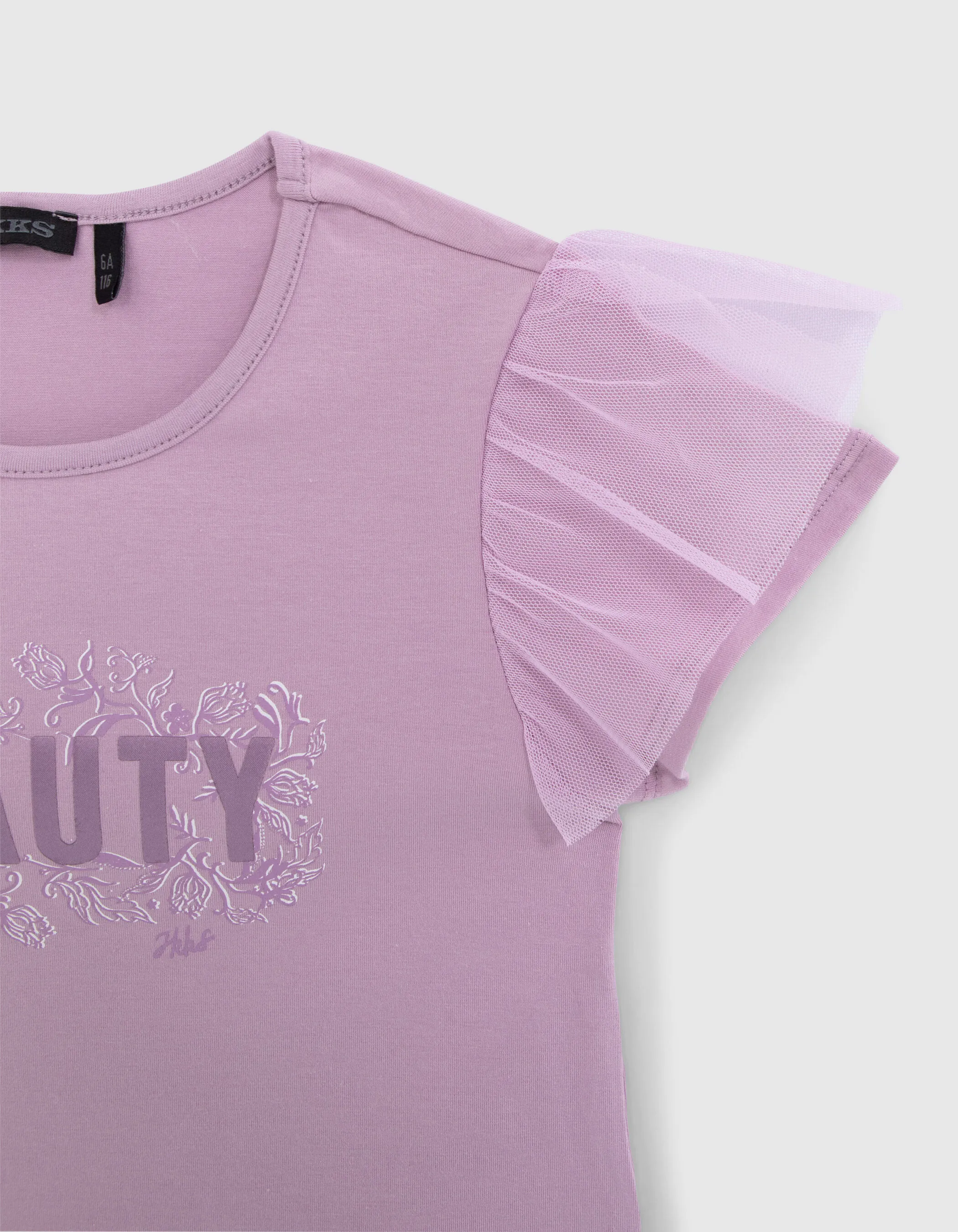 T-shirt lavande message manches tulle fille