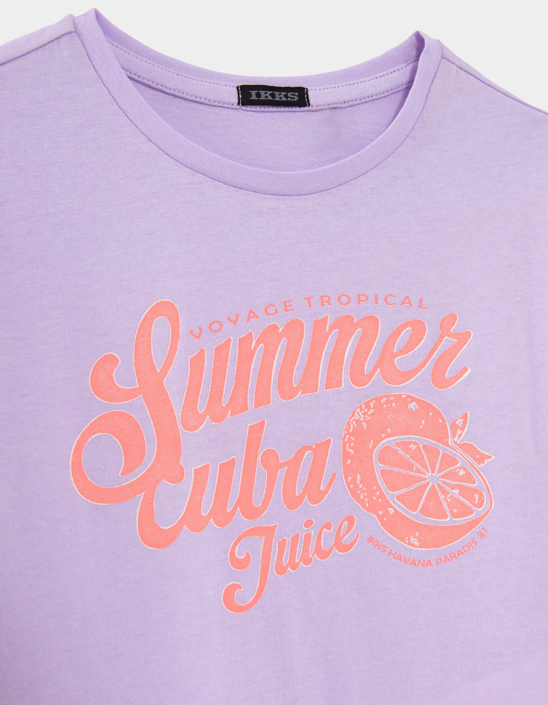 T-shirt lilas message et fruits fluo fille