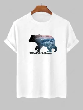 T-Shirt Manches Courtes à Imprimé Ours Avec Inscription Style Graphique Pour Hommes - Blanc Xl