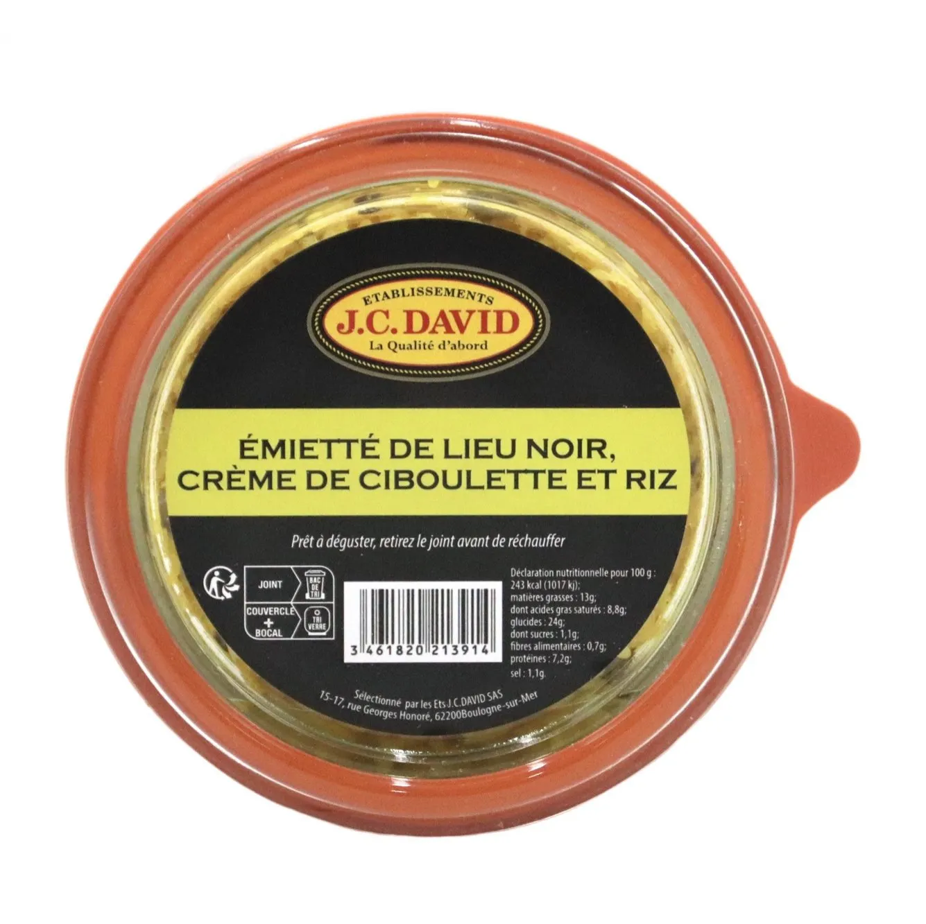 ÉMIETTÉ DE LIEU NOIR À LA CRÈME DE CIBOULETTE ET RIZ 